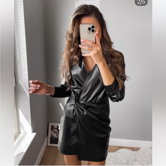 Zara Black Faux Leather Shirt Dress - Picture 4 of 15